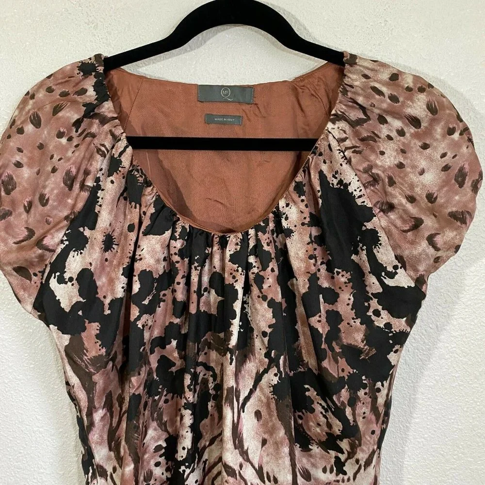 Alexander McQueen Silk Short Sleeve Gathered Front Dress Pink Patterned - Picture 4 of 8